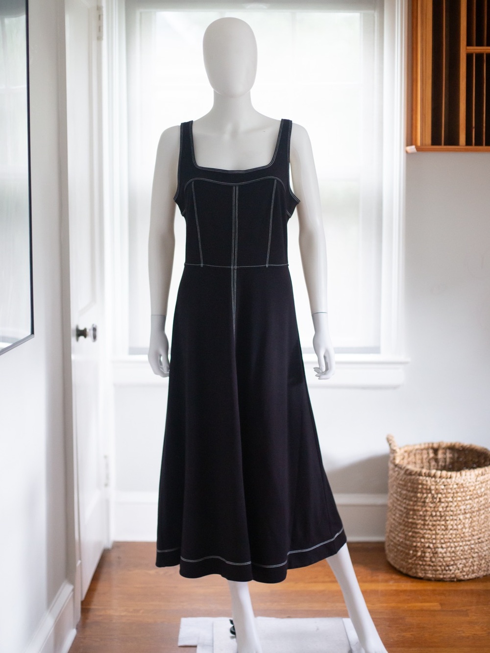 Loft Black Sleeveless A-Line Dress with Contrast Stitching, like new